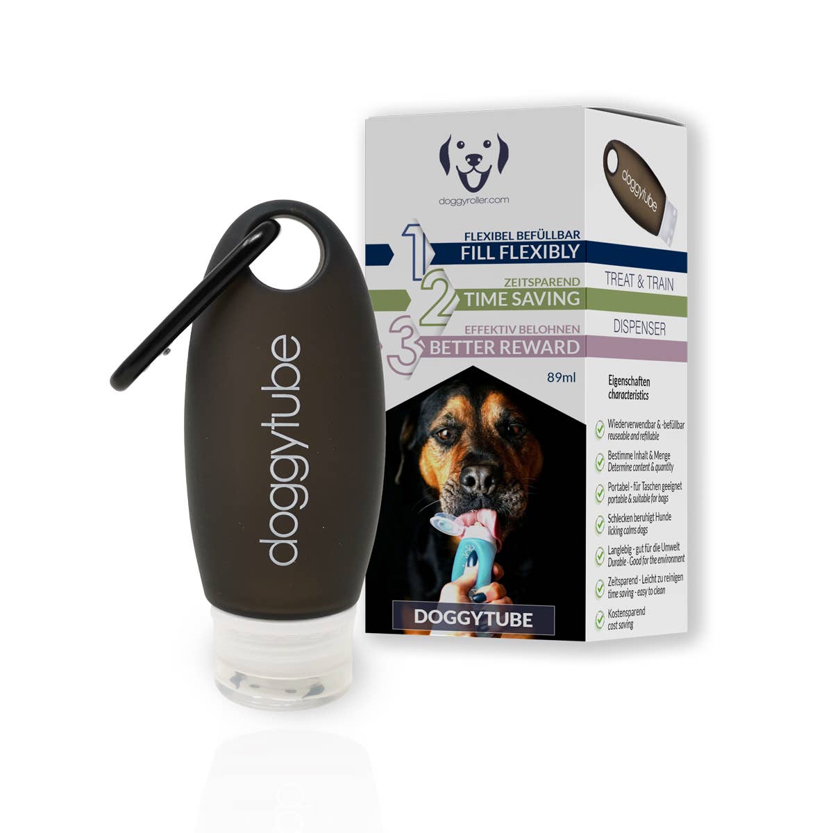 B&W Werbeartikel GmbH - Doggyroller - Doggytube zwart - draagbare voedselbuis voor honden